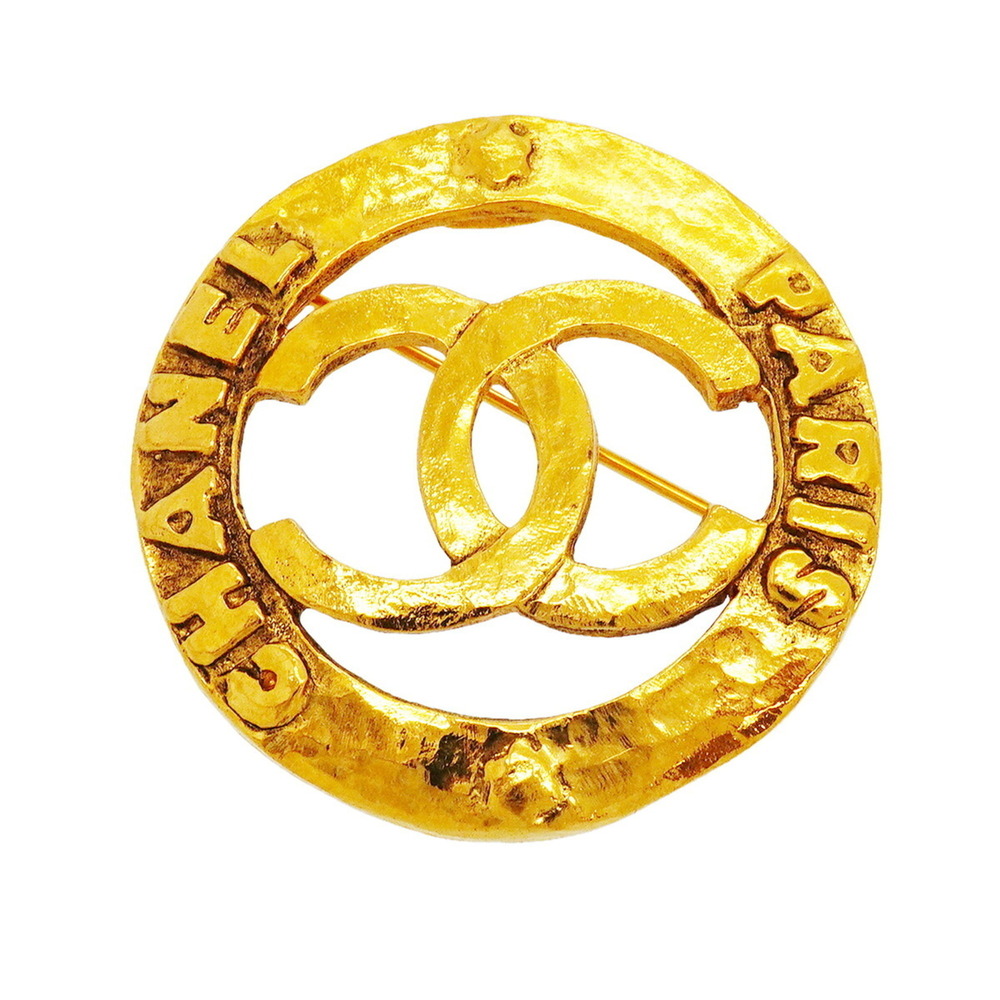 CHANEL Gold Logo Brooch